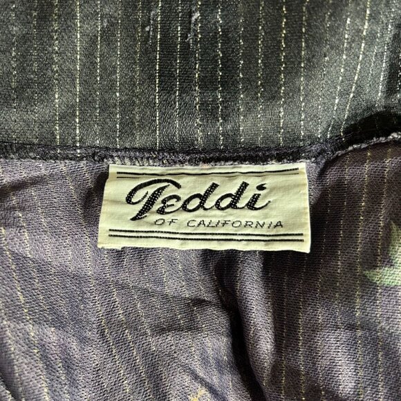 Vintage 70s Teddi Of California Kimono Style Top Size Small Black Floral Bird - Picture 7 of 7